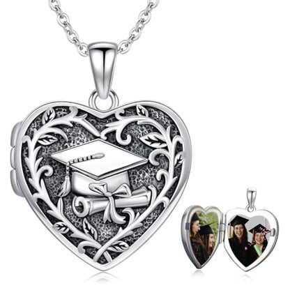 Dorunmo Locket Necklace 925 Sterling Silver Pictures Photo Keep Someone Near to You Custom Lockets Mother's Day Jewelry Personalized Photo Locket Gifts - color: G-Graduation Cap, style: Locket Only