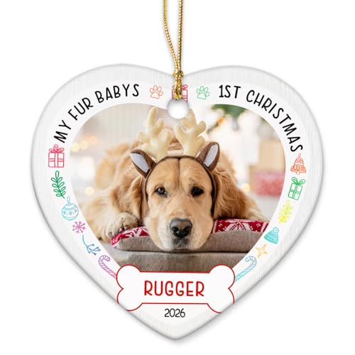 My Fur Baby's 1st Christmas Ceramic Ornament, Personalized Photo Pet Dog First Xmas Decor Ornament, Baby Fur Christmas Keepsake Gift for Pet Lover, Custom Name Image Dog Xmas Ceramic Ornaments 2026 - color: My Fur Baby's 1st Christmas Ornament