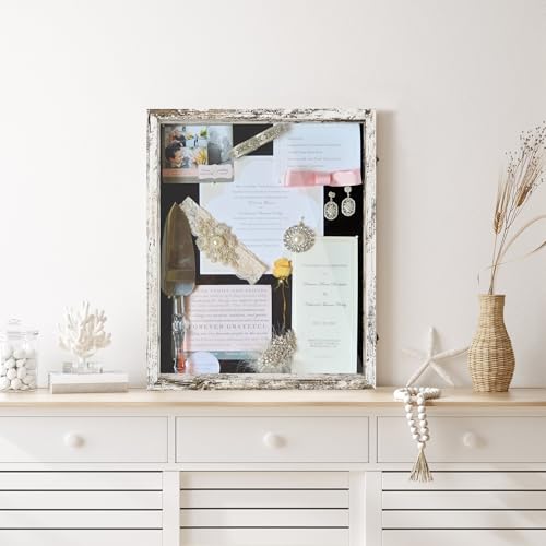 Large Shadow Box Frame 16x20 Display Case, White Wedding Bouquet Memory Box - color: Rustic White, size: 16"x20" (40.6x50.8 cm)