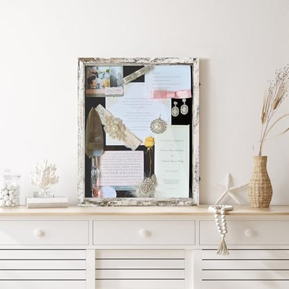 Large Shadow Box Frame 16x20 Display Case, White Wedding Bouquet Memory Box - color: Rustic White, size: 16"x20" (40.6x50.8 cm)