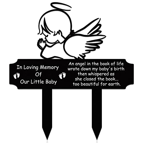 Memorial Stakes Grave Decoration, Baby Style, Metal, 13.19 x 11.81 x 0.04 inches/ 33.5 x 30 x 0.1 cm, Waterproof, Garden Cemetery Decorations for Grave Yard - style: Angel Baby