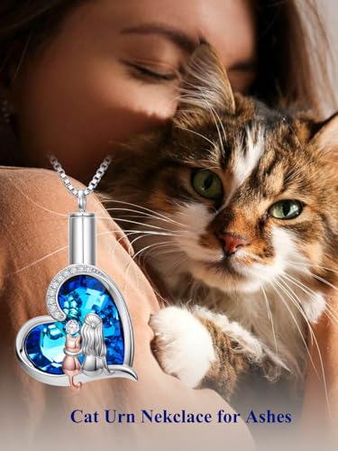 TOUPOP Sterling Silver Urn Necklace for Ashes with Crystal Memorial Keepsake Dragonfly/Butterfly/Cardinal/Cat/Dolphin Cremeation Jewelry Birthday Mothers Day Christmas Gifts for Her Women - style: Cat