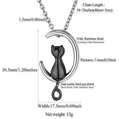 FindChic Personalized Urn Necklaces for Ashes Vertical Bar/Moon Cat/Sand Clock/Dog Claw Pendant Stainless Steel/18K Gold Plated/Black Waterproof Keepsake Cremation Jewelry with Funnel, with Gift Box - color: 2. cat (black)