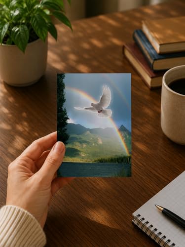 Funeral Memorial Prayer Cards - FPC1226EN Dove Over Rainbow
