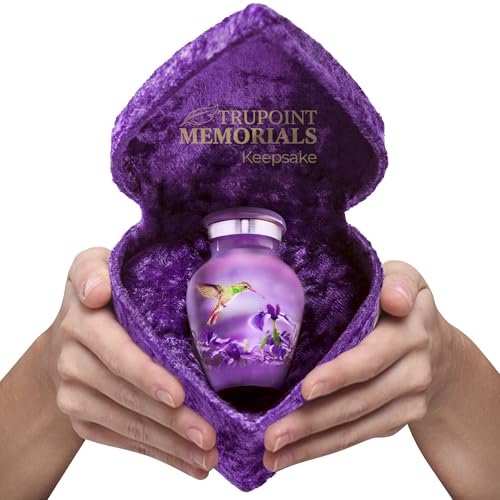 Trupoint Memorials Small Urns for Human Ashes Keepsake, Decorative Mini Cremation Urn for Adult Men and Women - Small Hummingbird Heart Box - color: Purple Hummigbird