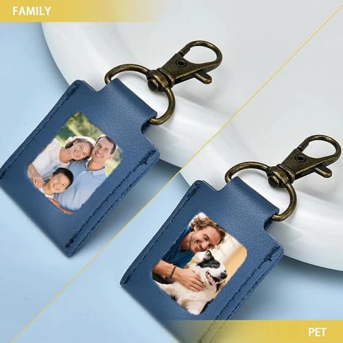 Leather Photo Frame Keychains for Women Men Birthday Anniversary Christmas Gifts - color: Blue