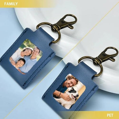 Leather Photo Frame Keychains for Women Men Birthday Anniversary Christmas Gifts - color: Blue