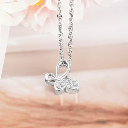 XIUDA Cremation Urn Necklace for Ashes with Crystal Butterfly Urn Jewelry Stainless Steel Memorial Keepsake Urn Pendant for Women - color: Silver-Engraved