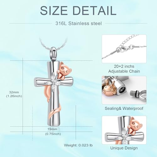 Cross Urn Necklaces for Men Women Cat Butterfly Cremation Jewelry for Ashes Stainless Steel Pet Memorial Ashes Pendant Keepsakes Jewelry - color: Rosegold