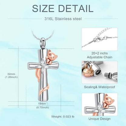 Cross Urn Necklaces for Men Women Cat Butterfly Cremation Jewelry for Ashes Stainless Steel Pet Memorial Ashes Pendant Keepsakes Jewelry - color: Rosegold