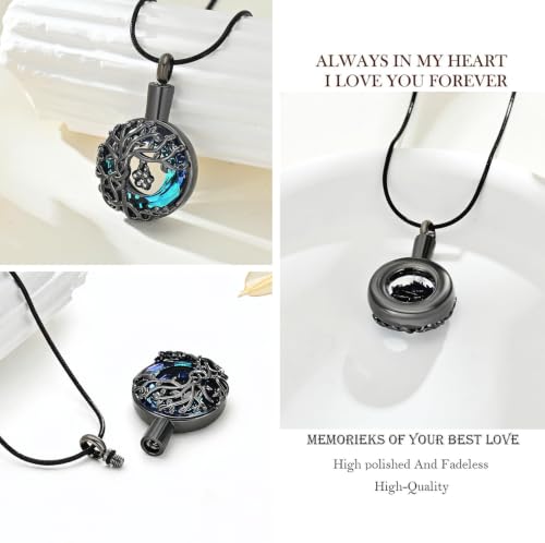 zeqingjw Pet Cremation Jewelry Tree of Life Urn Necklace for Ashes for Dog/Cat Funeral Ashes Keepsake Paw Print Urn Pendant Memorial Jewellery - color: Customize-Photo