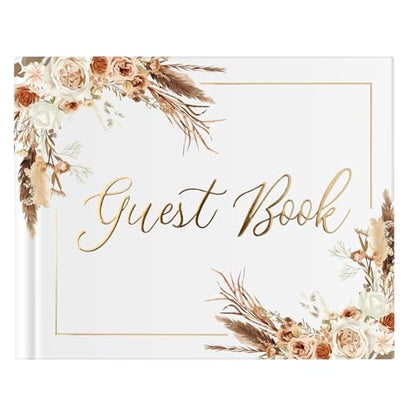 Wedding Guest Book for Guests to Sign, Elegant Wedding Guestbook Ideas, Sign in Book for Bridal and Baby Shower, Polaroid Guest Book, 100 Thick Lined and Blank Pages for Party, Wedding Books - color: Neutral