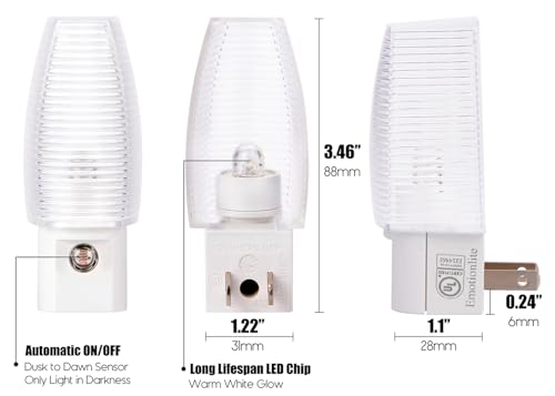 Emotionlite Plug-in LED Night Light, Dusk to Dawn Sensor, Warm White 6 Pack | Warm white sensor night light, ideal for nursery, bedroom, bathroom, hallway, stairs & kitchen - size: 6 Pack Warm White