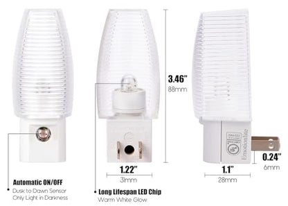 Emotionlite Plug-in LED Night Light, Dusk to Dawn Sensor, Warm White 6 Pack | Warm white sensor night light, ideal for nursery, bedroom, bathroom, hallway, stairs & kitchen - size: 6 Pack Warm White