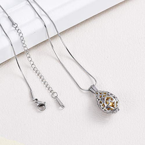 Imrsanl Cremation Jewelry for Ashes - Lotus Flower Ashes Pendant Necklace with Mini Keepsake Urn Memorial Ash Jewelry - color: Teardrop-Gold