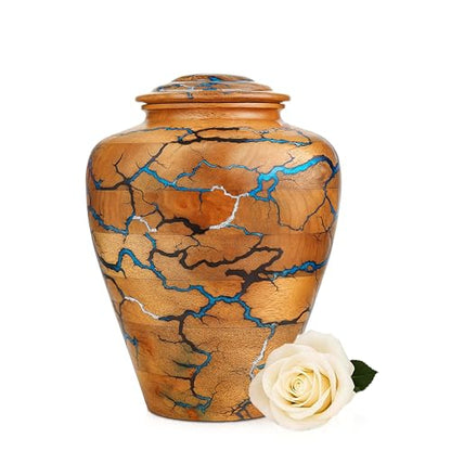 Handmade Wooden Cremation Urn for Human Ashes Adult – Mango Wood & Epoxy Resin Large Funeral Urn | Decorative Memorial Burial Urn with Secure Lid for Men & Women (Large, 7x7x10 Inch, 200 Cu in) - size: Large – 7x7x10 Inch – 200 Cu In