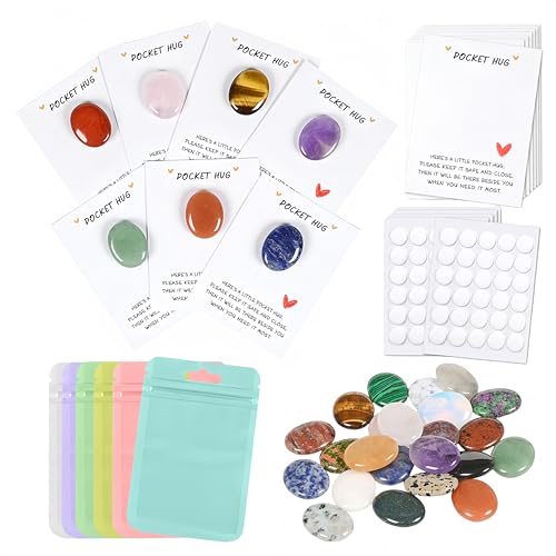 28 Sets Bulk Pocket Hug Little Oval Worry Stone Keepsake Exchange Relationship Cards for Colleagues Family Distance Social Celebration of Life Gift - color: 28 Oval