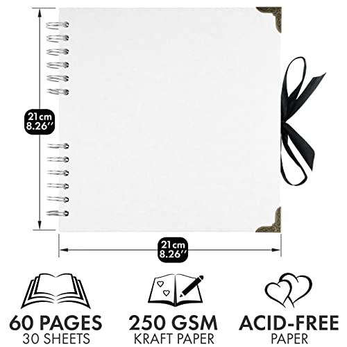 Scrapbook Album, 60 Pages, 8 x 8 Inch, White Photo Album, Scrap Book | Hardcover with Thick 200 GSM Kraft Paper, Ideal for Your Scrapbooking Albums, Art & Craft Projects (White, 8 x 8 Inch) - color: White, size: 8 X 8 Inch