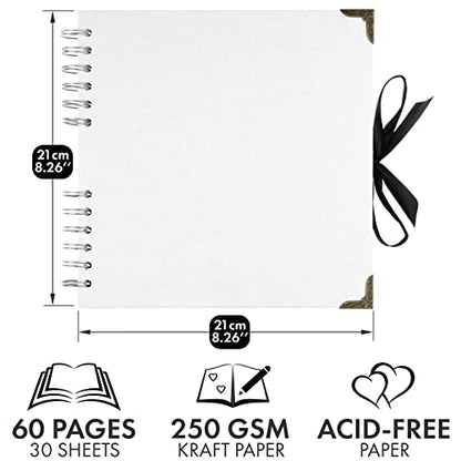 Scrapbook Album, 60 Pages, 8 x 8 Inch, White Photo Album, Scrap Book | Hardcover with Thick 200 GSM Kraft Paper, Ideal for Your Scrapbooking Albums, Art & Craft Projects (White, 8 x 8 Inch) - color: White, size: 8 X 8 Inch