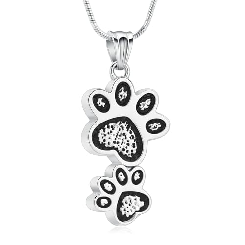 Paw Print Cremation Jewelry for Ashes for Pet Infinity Cross Urn Necklace for Ashes Stainless Steel Ashes Pendant Keepsake Memorial Jewelry for Dog Cat Ashes - color: Paw Retro