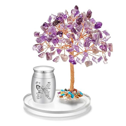 SOITIS Small Urns for Human Ashes Keepsake, Stainless Steel Mini Urn for Human Ashes with Amethyst Crystal Tree -Decoration Butterfly Cremation Keepsake Memorial Funeral Sharing Urns - size: Non-Custom