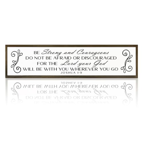 Be Strong And Courageous Sign Wall Decor 17.8x4x1.2 Farmhouse Living Room Plaque Joshua 1:9 Bible Verse Inspirational Quote Positive Faith Home Hanging Rustic Catholic Scripture Christian Art - color: Religion Sign 20