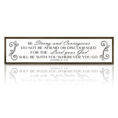 Be Strong And Courageous Sign Wall Decor 17.8x4x1.2 Farmhouse Living Room Plaque Joshua 1:9 Bible Verse Inspirational Quote Positive Faith Home Hanging Rustic Catholic Scripture Christian Art - color: Religion Sign 20