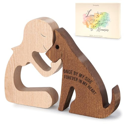 SENSUNIQ Dog Memorial Gifts, Handcrafted Wooden Carving Men and Pet Figura, Once by My Side Forever in My Heart, Sympathy Keepsake for Loss of Pet (Woman with Dog) - color: Woman With Dog