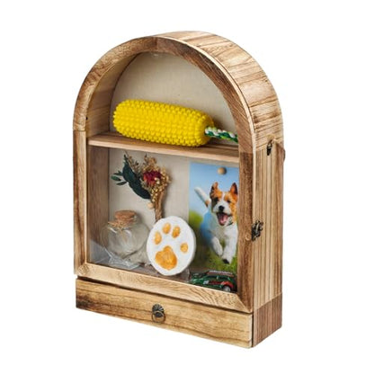 Pet Memorial Shadow Box, Arch Wooden Keepsake Display | 3 Layer Storage | Photo, Collar & Ashes Display | Wall Mounted or Tabletop | Sympathy Gift | Timeless Tribute