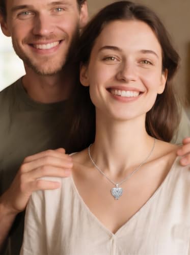 Poiuy Photo Locket Necklace for Women, Heart Picture Pendant Photo Necklace Jewelry Christmas Memorial Birthday Gifts for Women Daughter Mom - color: Angel Wing Locket Necklace