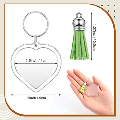Yaomiao Acrylic Photo Keychain with Tassel Clear Blank Custom Keychain Frame Holder Insert Picture Keyring Making Kit - style: Heart