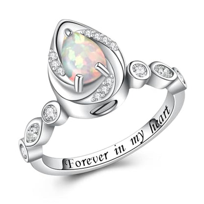 Jinlou Sterling Silver Teardrop Opal Urn Ring for Ashes Cremation Rings Memorial Jewelry for Women for Ashes of Loved Ones