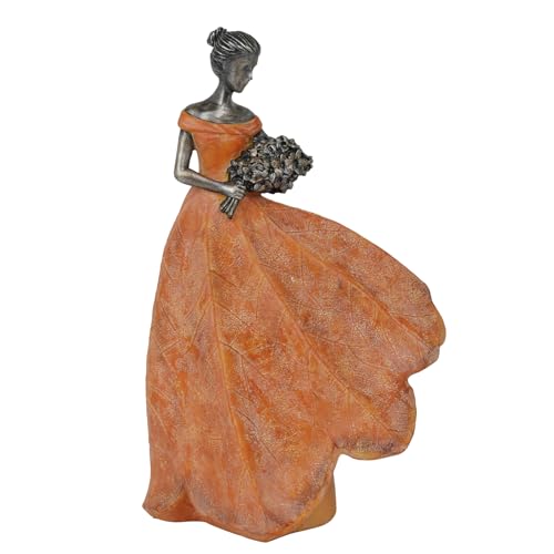 Guichifun Fairy Statue Orange Leaf Angel Girls 7.5 x 4.5 x 11.5 Inch | Resin, Fall Thanksgiving Decor, For Outside or Inside, Rustic Garden Outdoor Yard Figurines, Gift - color: Orange-flower, size: Large