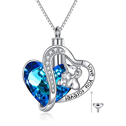 WINNICACA Silver Cremation Urn Necklaces for Ashes of Loved Ones - style: Elephants Crystal Necklaces