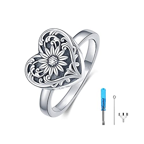 SOULMEET Sunflower Locket Urn Ring That Holds Loved Ones Ashes Sterling Silver Personalized Locket Band Keepsake Memorial Jewelry Cremation Rings for women - style: B-Custom size+engraved