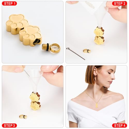 Pet Urns For Dogs/Cats - Pet Ashes Necklace - Paw Print Urn Necklace with Mini Keepsake Urn Memorial Ash Jewelry - color: Gold