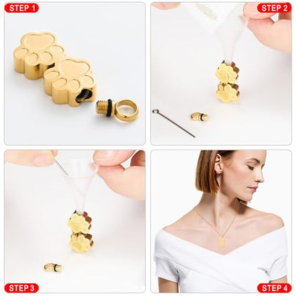 Pet Urns For Dogs/Cats - Pet Ashes Necklace - Paw Print Urn Necklace with Mini Keepsake Urn Memorial Ash Jewelry - color: Gold
