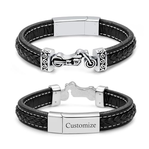 XSMZB Motorcycle Cremation Bracelet for Ashes Stainless Steel Urn Ashes Holder Memorial Jewelry Braided Leather Wristband Cuff Bangle Keepsake for Men - color: Customize