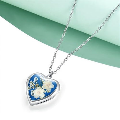 Rnivida Flowers Heart Locket Necklace for Women, Hold Photo Pictures Locket, 18 Inches - color: Blue-1