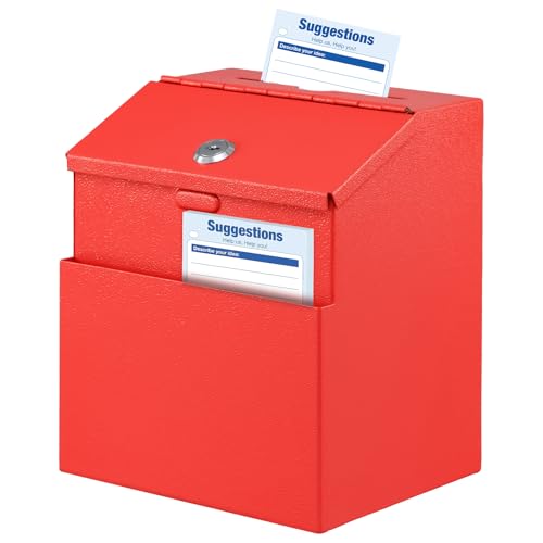 KYODOLED Suggestion Box with Slot and Lock, 50 Suggestion Cards, Red - color: Red-01, size: 8 x 5.7 x 7 Inch