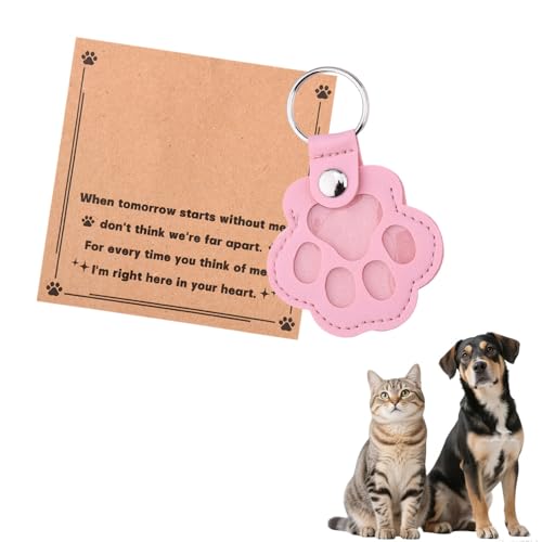 Leather Paw Print Keychain for Dog Cat Pet Hair Keepsake Keychain Sympathy Memorial Gift for Loss of Cat Dog Puppy - color: Pink