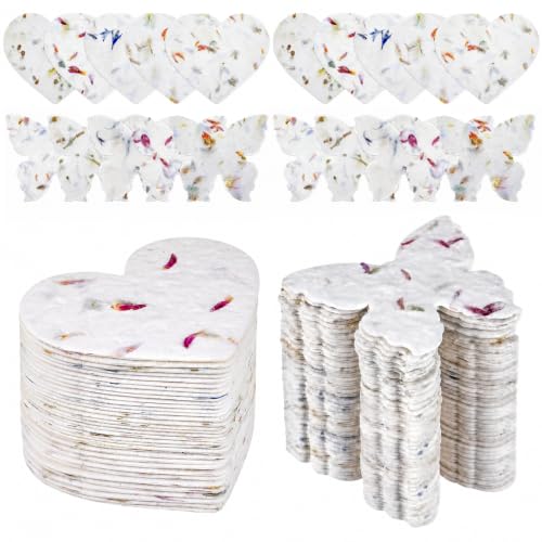 100 Pcs Plantable Seed Paper Hearts and Butterflies with Wildflower Seeds, Handmade Paper, for Wedding Guest Favors, Bridal Shower Favors
