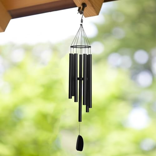 Wind Chimes for Outside Deep Tone, 47" Large WindChimes with 7 Tubes, 100% Rustproof Aluminum, Memorial Gift or Garden, Patio, Porch and Outdoor Décor - color: Black 47"