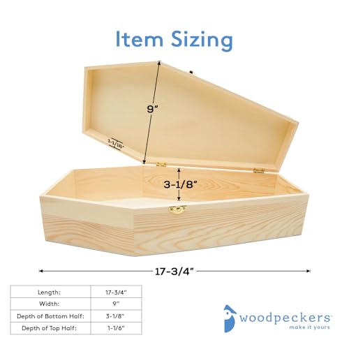 Wooden Memorial Keepsake Box, 17-3/4 Inch Pet Casket, Wooden Coffin Tray, Unfinished Wood, Pack of 1 for Small Pet Burial by Woodpeckers - size: 17-3/4 Inch
