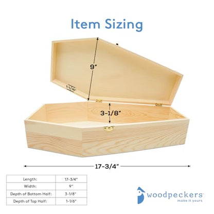 Wooden Memorial Keepsake Box, 17-3/4 Inch Pet Casket, Wooden Coffin Tray, Unfinished Wood, Pack of 1 for Small Pet Burial by Woodpeckers - size: 17-3/4 Inch