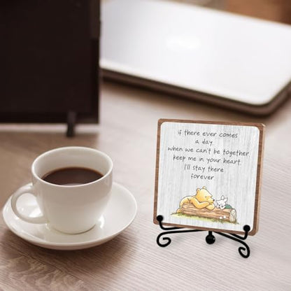 Winnie Friendship Quotes Desk Decor, Heartwarming Gift for Women Men Bestie | Farewell Leaving Gifts for Friends Sister Coworkers, Friendship Keepsake Wood Plaque for Home Office Table Shelf - style: Stay there forever
