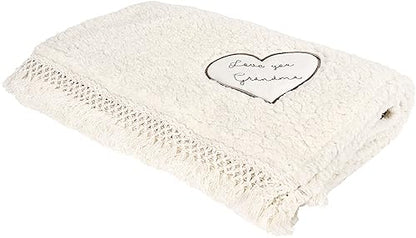 Pavilion Gift Company - Love You Grandma - 42x50 Inch Super Soft Sherpa Tassel Fringe Blanket Wrapped in A Ribbon with A Handle - style: Love you Grandma