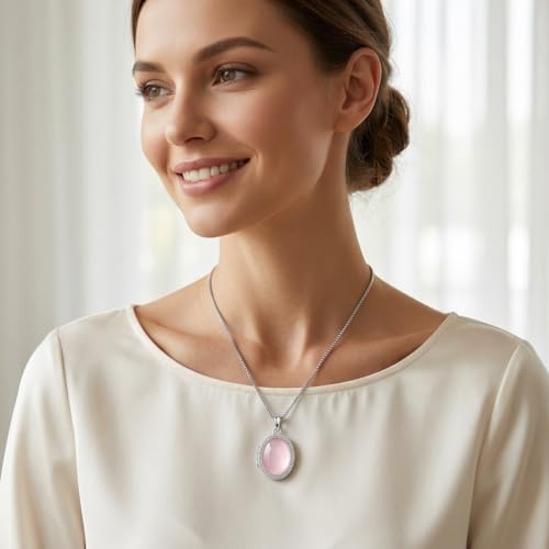 ONEFINITY Locket Necklace Photo Necklace Memorial Jewelry Gifts for Women Mom Wife - color: Rose Quartz