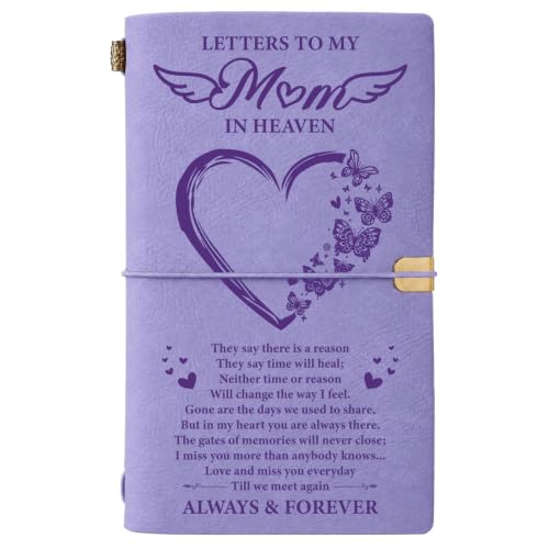 Vetbuosa Memorial Gifts for Loss of Mom, Letters to Mom in Heaven Leather Journal, Sympathy Remembrance Bereavement Condolence Gifts for Loss of Mother, A6 Purple Journal with 140 Pages - color: Purple-Mother