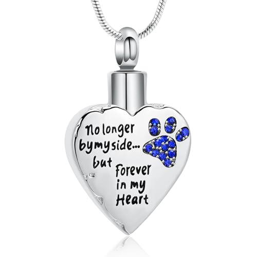 memorial jewelry Your Wings were Ready, But My Heart was Not Stainless Steel Carved Locket Cremation Urn Necklace for Pet Dog Cats - color: No Longer-Blue